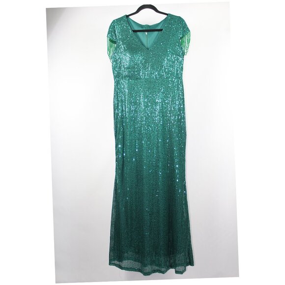 Women’s Sequin Evening Dress Tassel Maxi Cocktail Party Dress Prom Wedding Gown - Picture 2 of 5